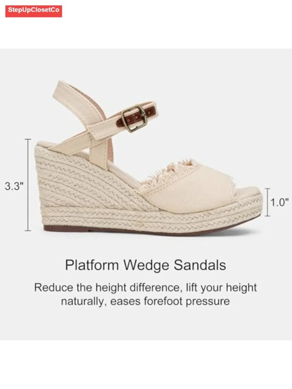 Women's Wedge Sandals, Peep Toe Espadrille Platform Heels, Adjustable Ankle